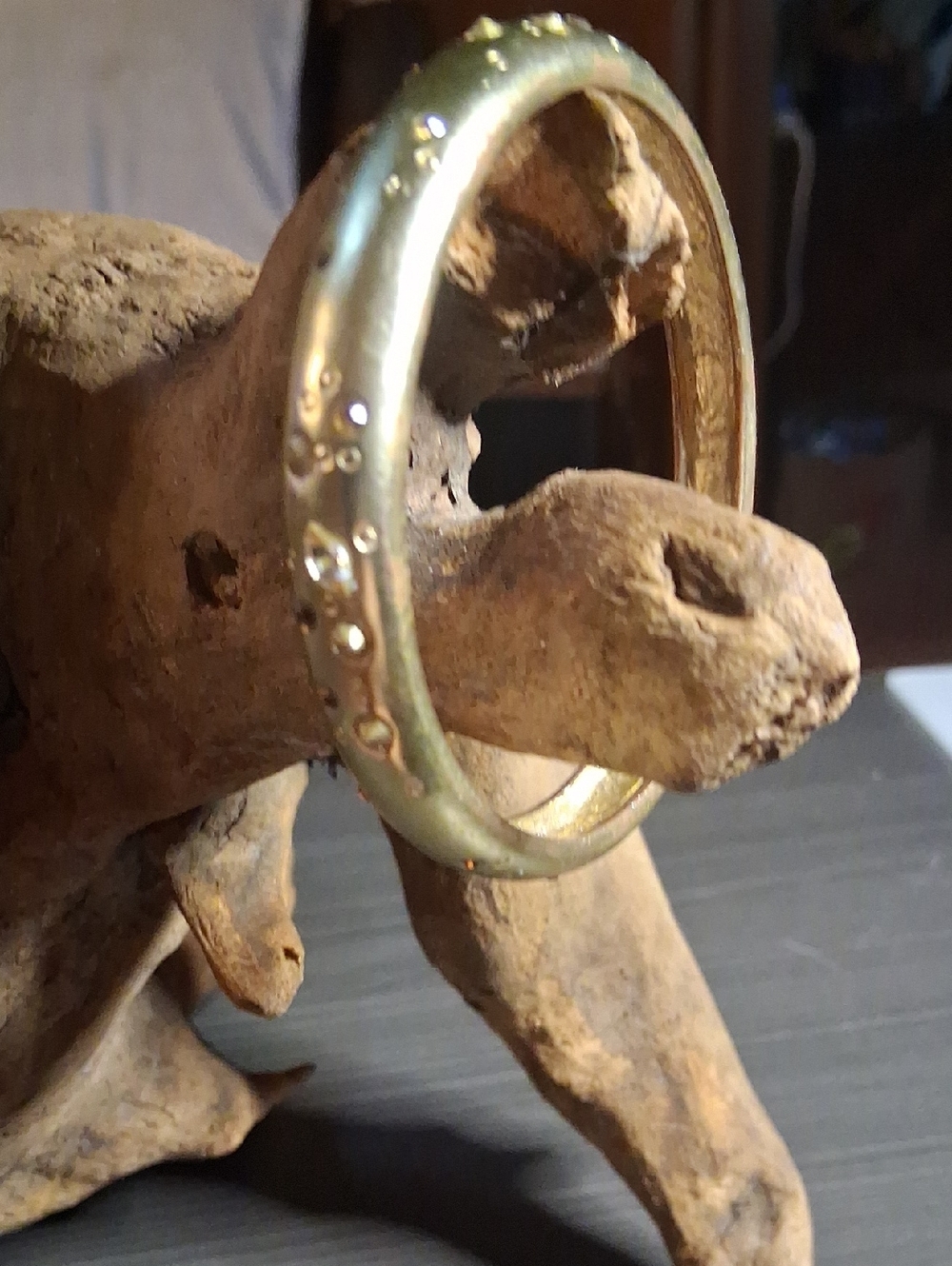 Gold Tone Bangle Bracelet with Raised Crystals  Accent